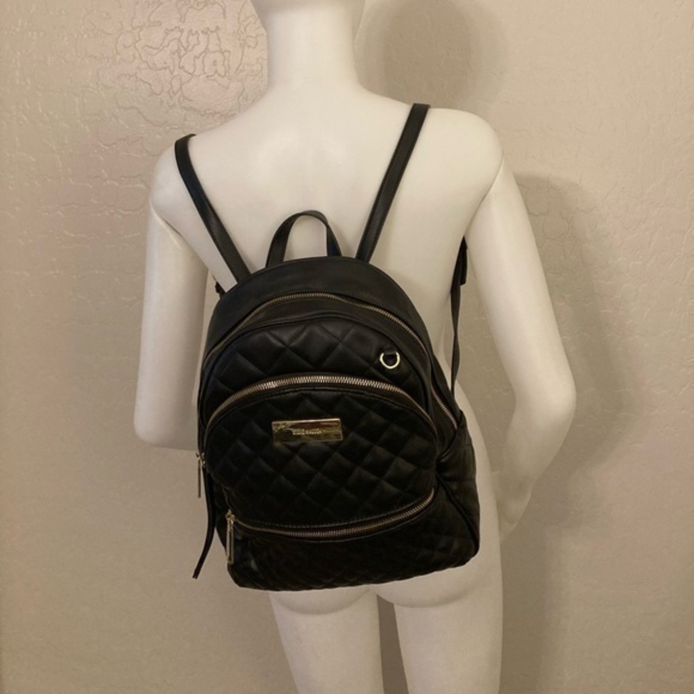 Steven Madden Black Quilted Faux Leather Backpack